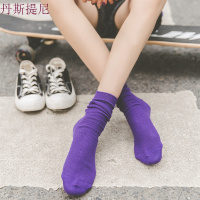 袜子女薄款堆堆袜中筒纯棉夏季韩版学院风韩国春秋百搭紫色潮长袜