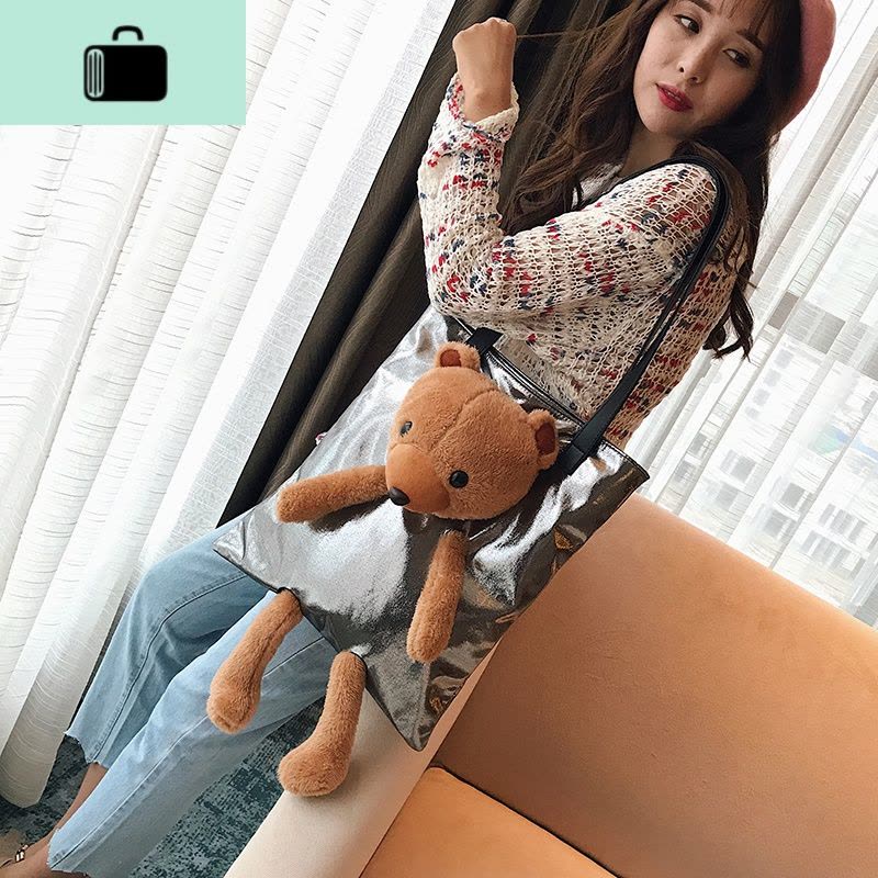 韩版毛绒小熊玩偶单肩包2020秋夏新款可爱卡通大容量手提托特女包NEW LAKE女士单肩包图片