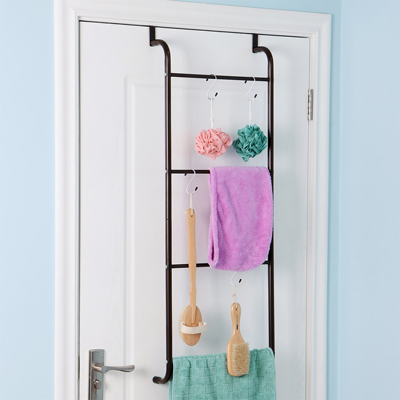 棕色挂衣架 梯形家用浴室房间门后挂架 免钉门背式衣服毛巾收纳架浴室