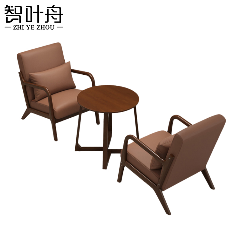 智叶舟接待沙发组合单人位*2+小圆桌套高清大图