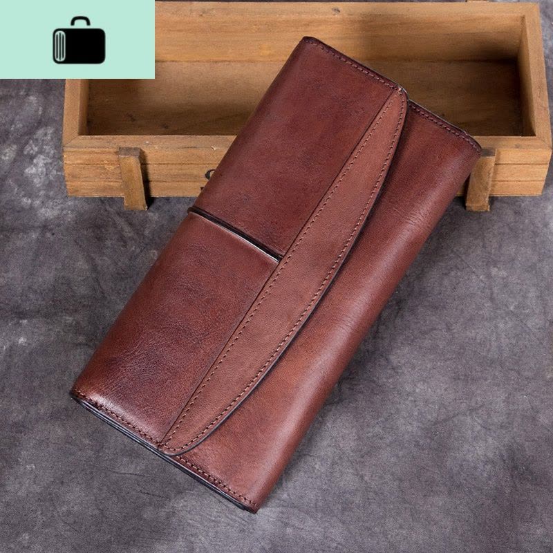 女士手工皮夹女牛皮钱夹女复古皮钱包女长款拉链日韩2020新款女NEW LAKE图片