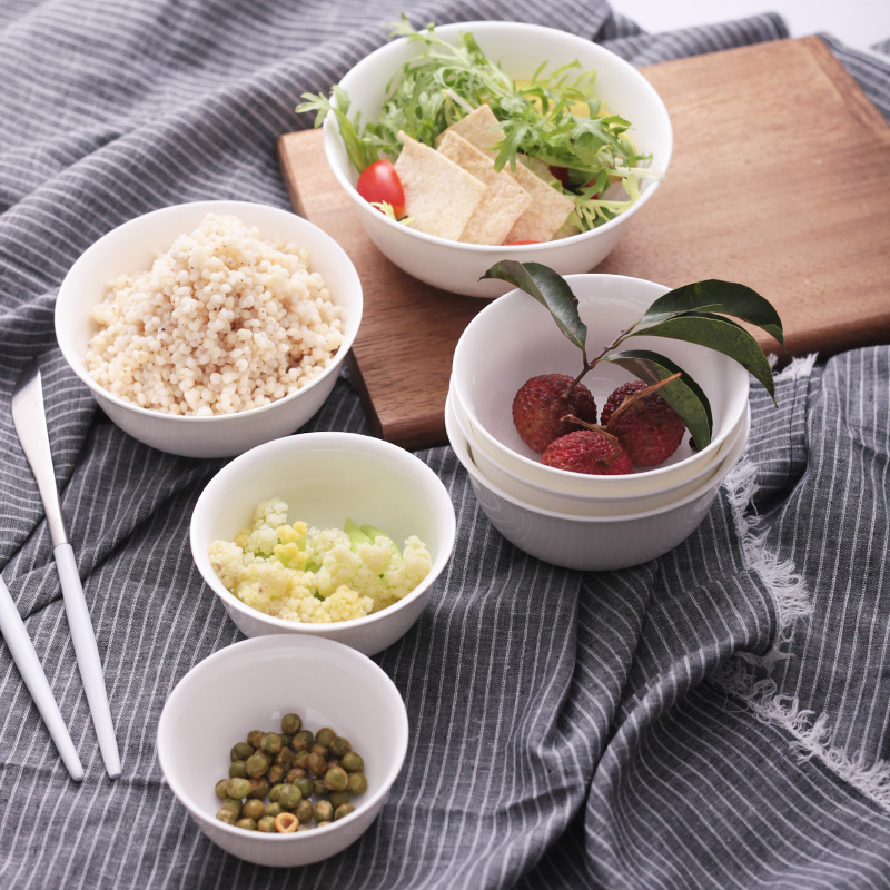 唐山润家骨瓷碗家用碗纯白陶瓷碗4.5英寸骨瓷碗饭店餐具套装汤碗面碗吃饭米饭碗小碗