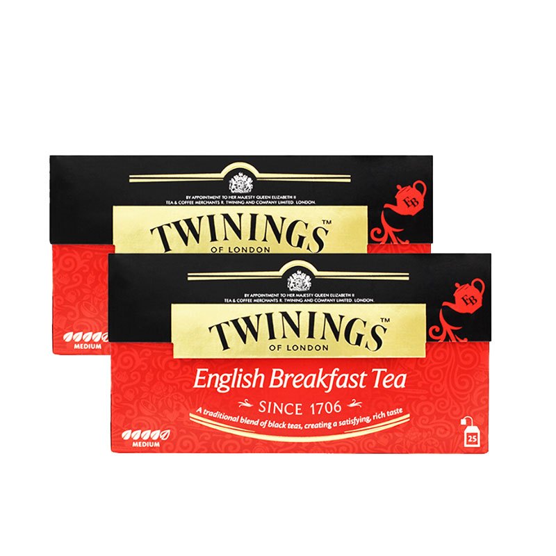 英国川宁(TWININGS) 波兰进口茶叶袋泡茶包 早餐经典红茶25包*2g*2盒