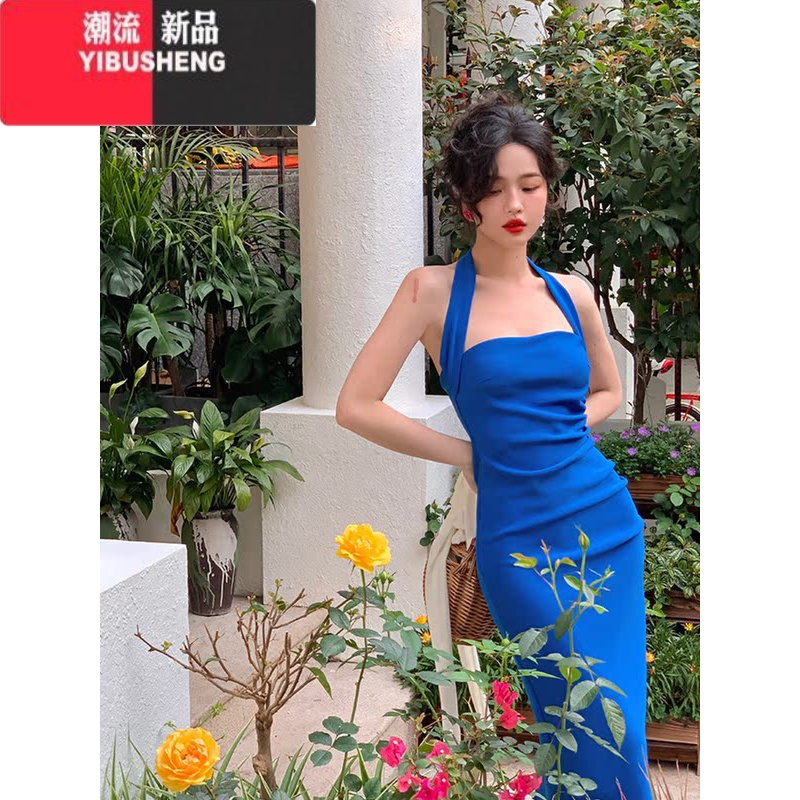 YIBUSHENG法式小众挂脖连衣裙女2024季新款修身显瘦气质纯欲吊带包臀裙身高清大图