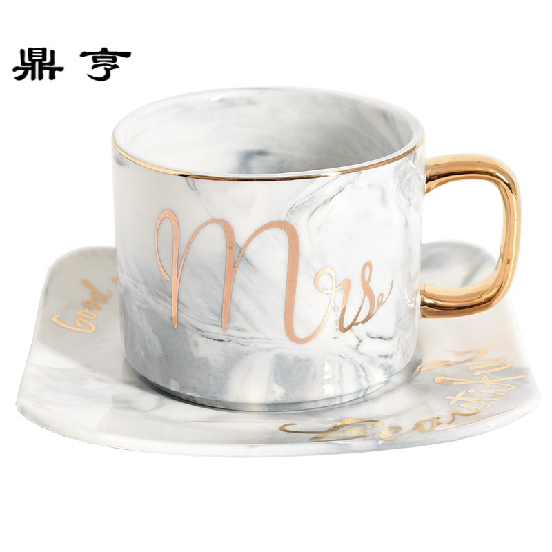 鼎亨小西家 北欧风大理石纹陶瓷咖啡杯碟 描金下午茶茶杯花茶杯情
