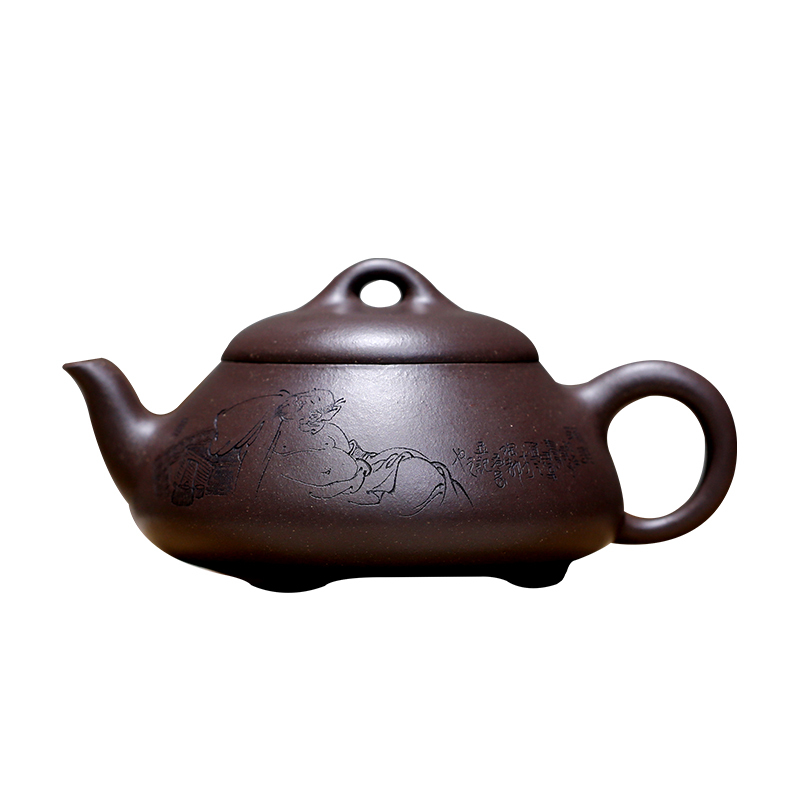 汉棠石瓢宜兴紫砂壶高工范小君纯全手工茶壶原矿天青泥家用泡茶壶 经典器型 高工手工刻绘 保真