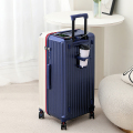 罗恩Ronoen五轮超大容量26寸行李箱带刹车功能减震万向轮PC旅行箱男女学生加厚28寸拉杆箱商务密码箱大号托运皮箱子 30寸 白拼蓝【升级杯架_充电口_五轮】