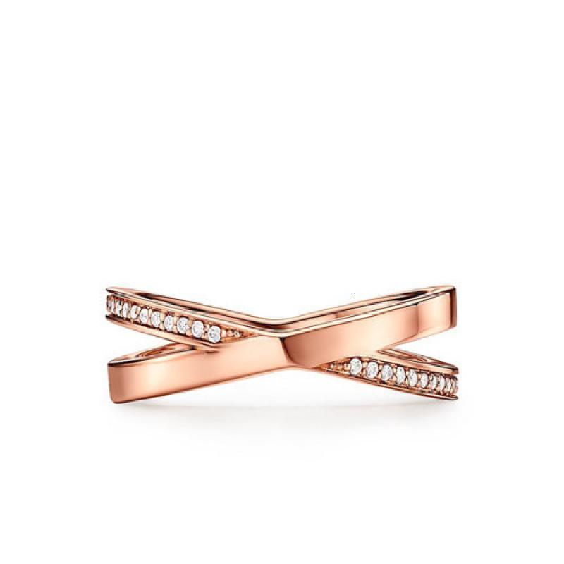 tiffanyco蒂芙尼atlasx系列18k金玫瑰金镶嵌钻石x形状戒指指环grp118