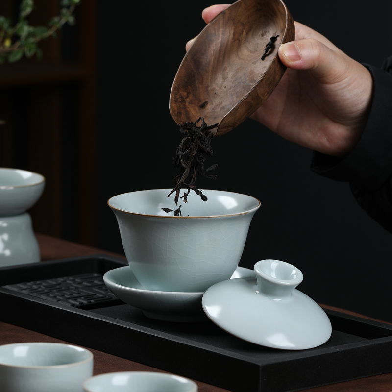 苏氏陶瓷(SUSHI CERAMICS)茶具套装汝窑茶具可养可开片龙马精神10头高档礼盒装高清大图