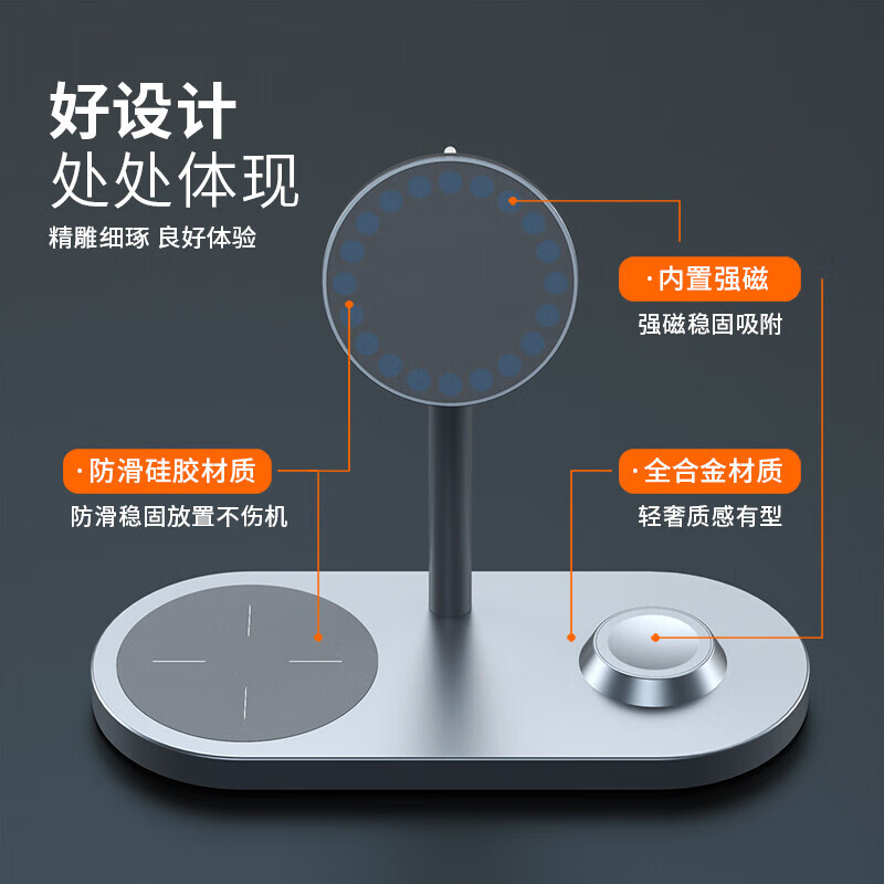 ESCASE 无线充电器苹果适用iPhone13/12ProMax/iwatch手表/手机AirPods耳机15W适配器