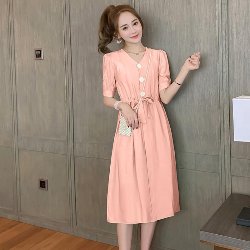 期衣服外出时尚夏季大码休闲产后母乳上衣宽松显瘦喂奶连衣裙 粉红色