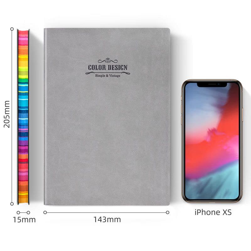 得力(deli)25K112张活力系列彩虹边缘皮面本记事本日记本笔记本子文具单本装灰色3183图片