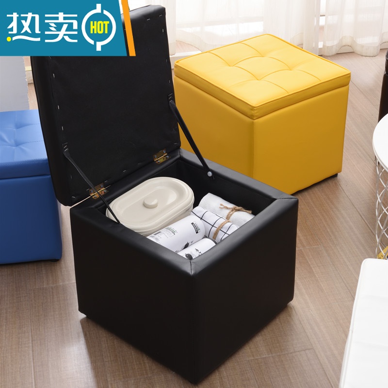 敬平服装店沙发布凳子门口换鞋凳家用穿鞋凳储物脚凳试衣间收纳小皮登收纳凳高清大图