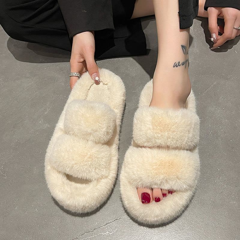 戈佳妮毛毛鞋女外穿2023新款秋冬季时尚外出厚底毛绒茸茸棉拖鞋图片