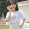 2022夏季油画图案T恤女短袖宽松显瘦学院风纯棉上衣女
