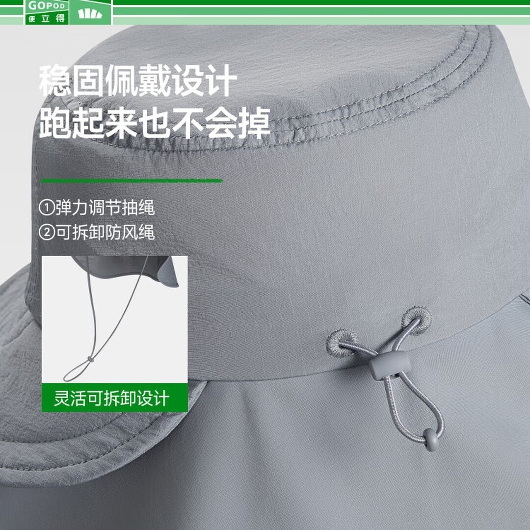 蕉下(beneunder)防晒帽儿童遮阳帽GP738男童女童夏季防紫外线披肩渔夫帽 深空灰[13cm护颈披肩]高清大图
