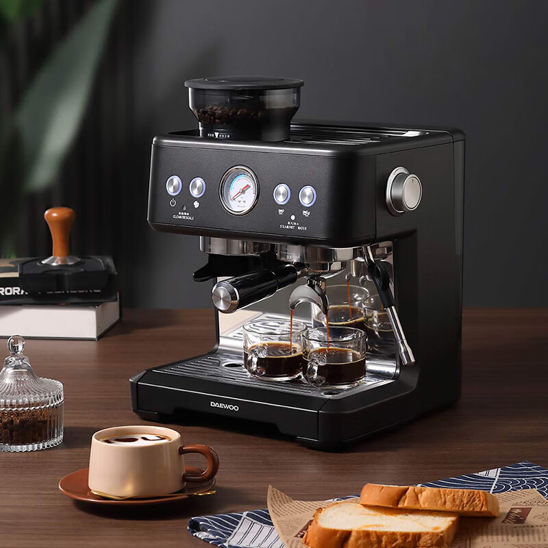 大宇(DAEWOO)咖啡机家用商用研磨一体式小型半自动咖啡机 DY-KF22C研磨一体式小型半自动咖啡机
