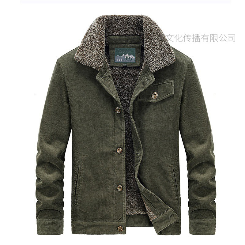 jpdun吉普盾冬季男士棉服加绒保暖灯芯绒户外工装休闲外套棉衣