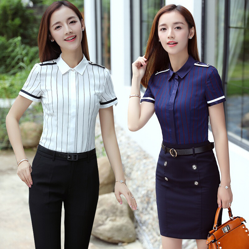 职业套装女装两件套夏季短袖OL套裙面试正装衬衫珠宝店工作服工装