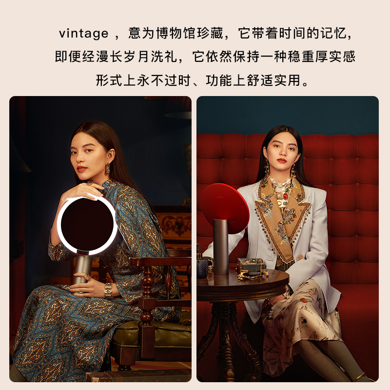 AMIRO 化妆镜子LED带灯梳妆镜高清智能日光镜台式美妆镜 化妆补光 限定款 墨绿色(充电款)