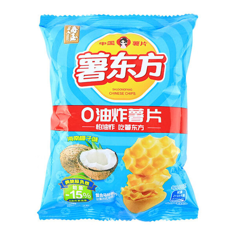 海玉薯东方土豆薯片充气包薄脆喷香非油炸更健康休闲零食海南椰子味20g*15袋