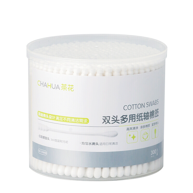 茶花 棉签纸轴棉棒(300支)两端棉头系列四段螺旋头设计 G10008