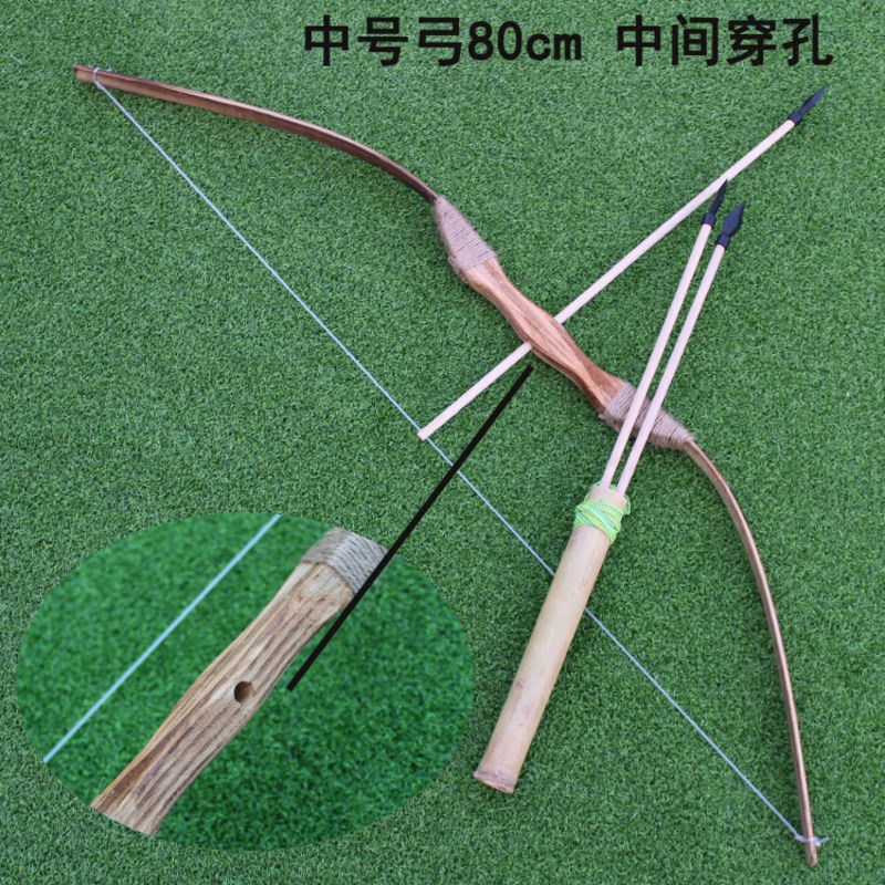 儿童弓箭玩具射击道具无杀伤力吸盘弓箭竹制木质弓箭cos 钢丝弦大号弓箭1米(中间有孔) 竹筒