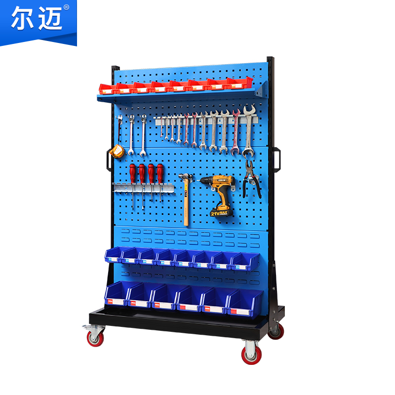 尔迈 挂钩方孔工具挂架车间维修工具架子多功能物料置物架五金工具展示货架 双面三层移动款