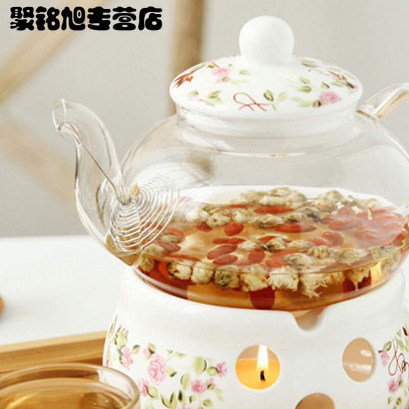 陶瓷花茶壶花茶具花茶杯玻璃花水果花果茶壶蜡烛加热创意简约茶具套装