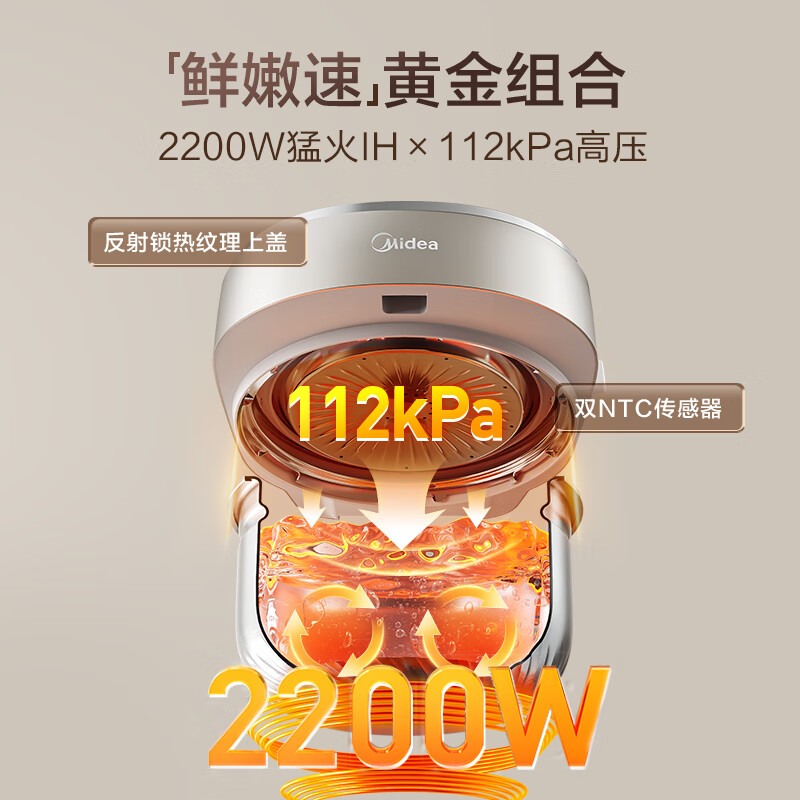 美的(Midea)低脂浓香超高压112KPa电压力锅有钛5L自动排IH猛火0涂层母婴316L煲汤电饭煲 MY-S8高清大图