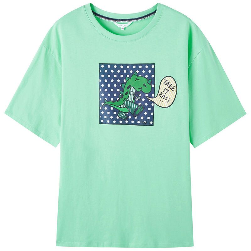 拉夏贝尔印花短袖女新款夏情侣装网红ins潮韩版抹茶绿牛