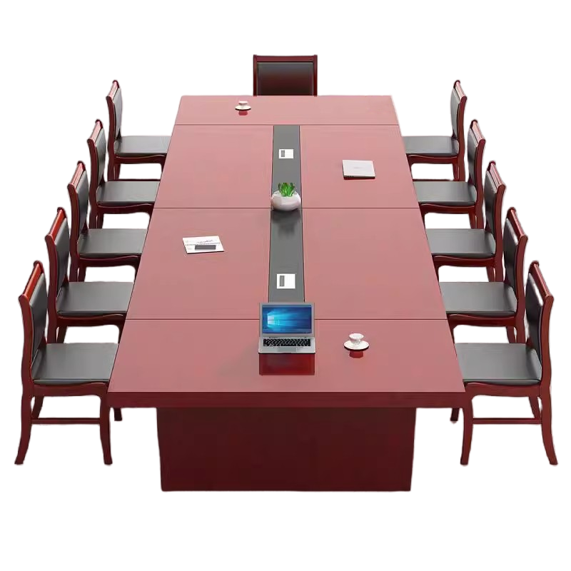 迅迈 贴木皮油漆办公桌 会议桌 长条桌 洽谈桌+12把将军椅 350*150*75cm 单位 ;套高清大图