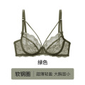 新款法式性感美胸带蕾丝内衣女士超薄款大胸显小纯欲聚拢文胸套装_410 75E 绿色单件【超薄适合夏天】