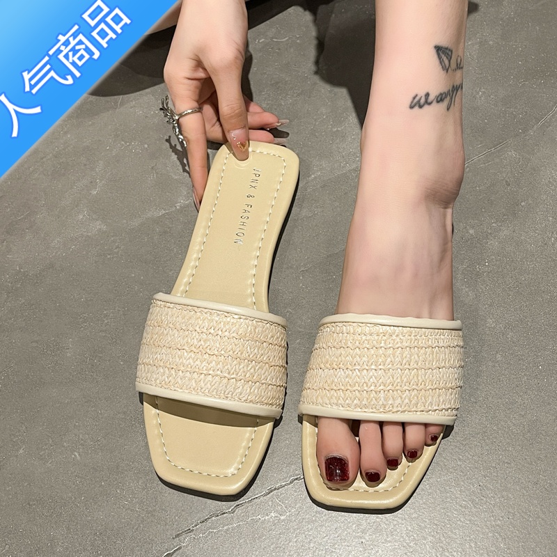 SUNTEK平底编织凉拖鞋仙女鞋子夏季外穿2023年新款三亚度假沙滩罗马凉鞋高清大图