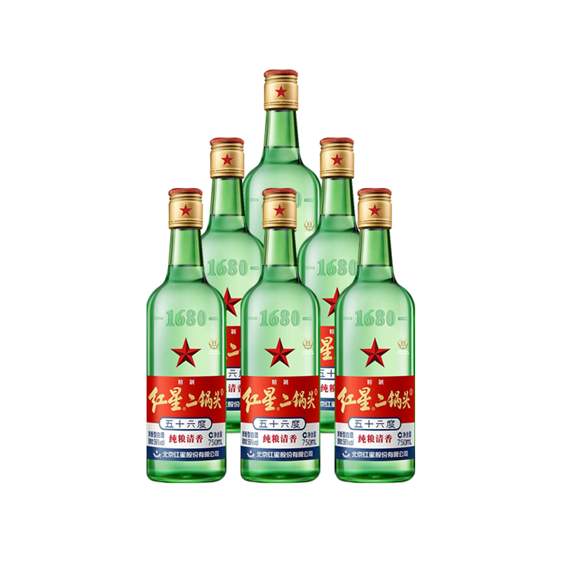 红星二锅头酒 56度 750ml*6 整箱装 清香型白酒+张裕巴狄士多奇DS026干红葡萄酒750ml*2瓶