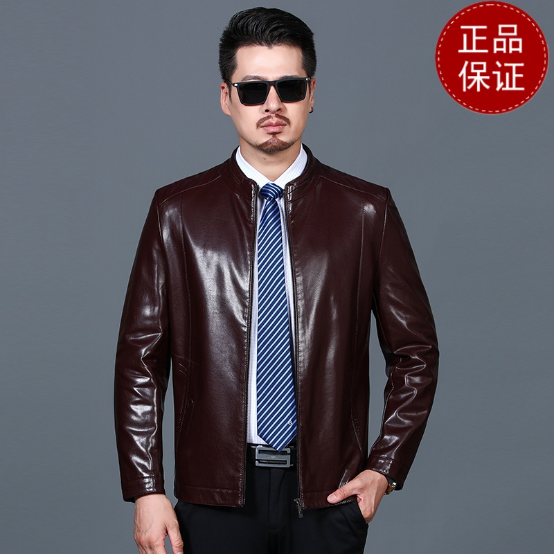 免费试穿加绒男式皮衣冬天外套立领休闲皮夹克短款海宁皮衣磁吸口袋加大码2021冬装新款外套_532 180 红棕