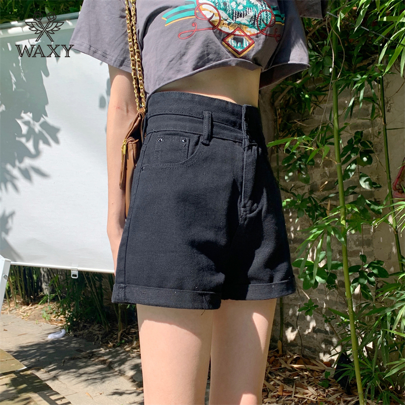WAXY夏季高腰牛仔短裤女半身a字阔腿宽松显瘦韩版热裤辣妹女士潮