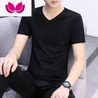 七斓2023夏季新款t恤男士短袖V领修身韩版潮流打底衫体桖白色半桖 XXL 短袖V领黑色