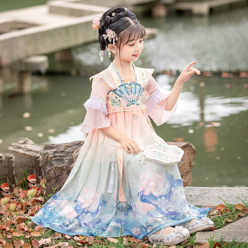 汉服裙女童春季新款古风连衣裙小女孩唐装儿童超仙古装裙子夏款