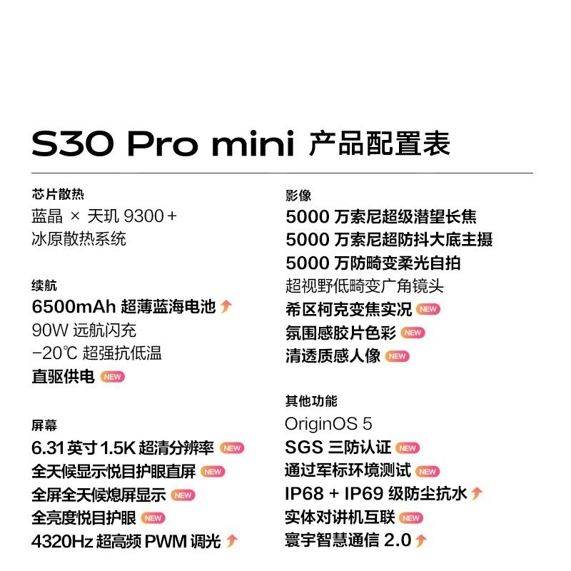[全新]vivo S30 Pro mini 12GB+512GB 柠檬黄 天玑9300+性能 90W 6500毫安大毫安高清大图