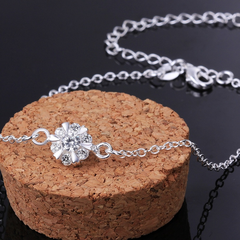A032Women Jewelry Silver Anklet 镀银饰梅花水晶脚链潮女饰品送女朋友七夕情人节礼物