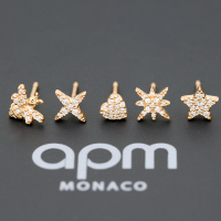 [apm MONACO]粉色蜜蜂星星心形雪花耳钉组合女士时尚气质穿孔S925银耳饰百搭出行首饰 粉金色