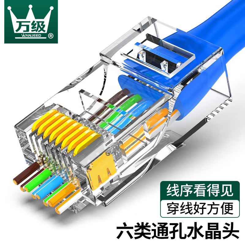万级(WANJEED)六类穿孔式水晶头Cat6类千兆通孔式网线接头rj45网络连接器8P8C水晶头 WJ-15231
