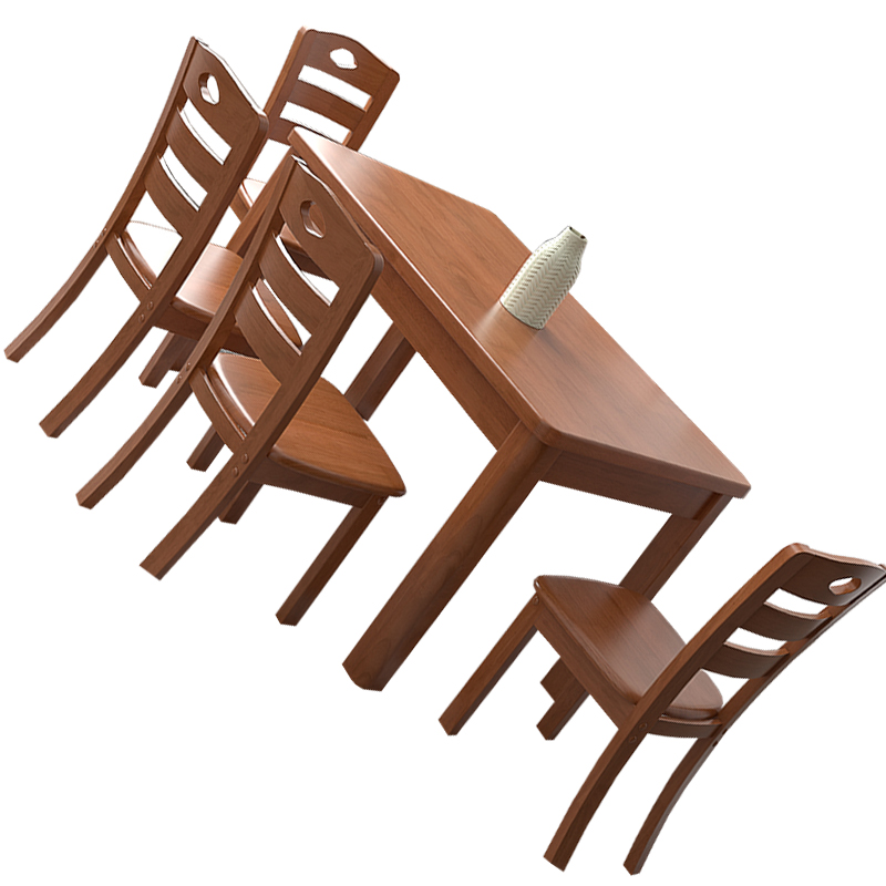 汐实木餐桌海棠色一桌四椅套高清大图