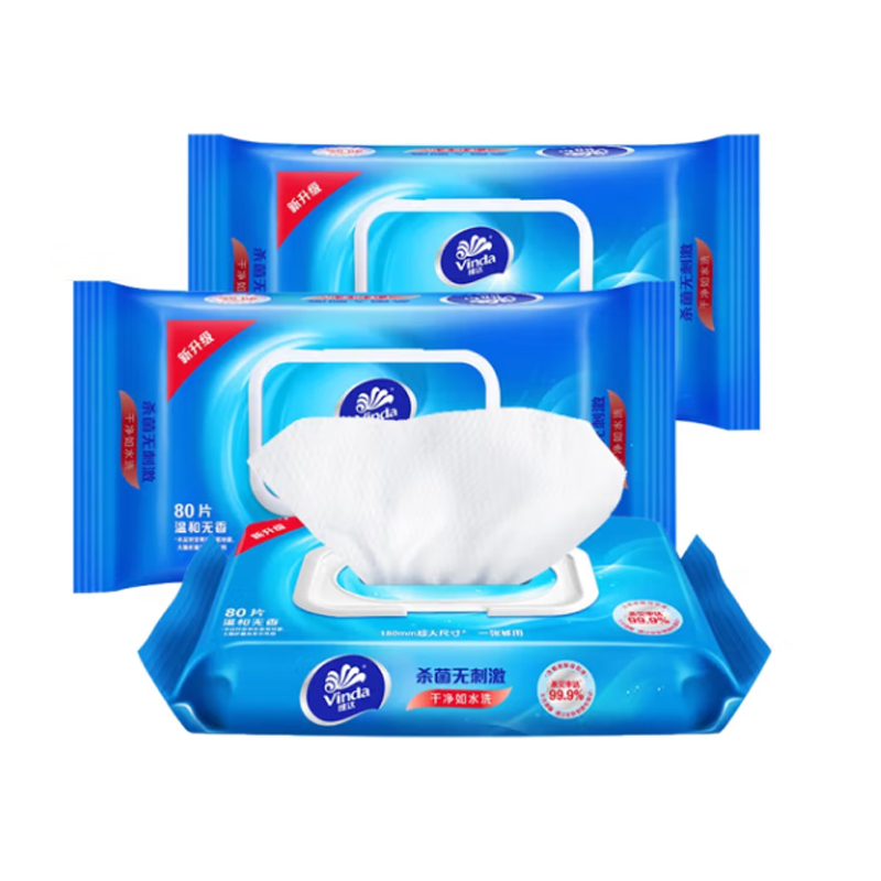 维达(vinda)湿纸巾杀菌洁肤湿巾80片装细菌杀灭率99.9% 杀菌湿巾80片*3包