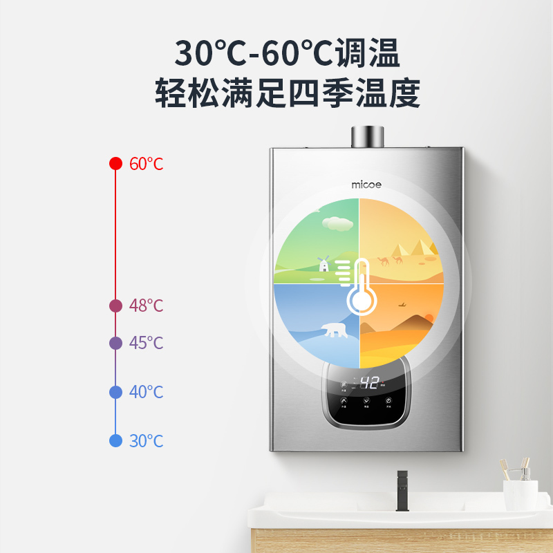 四季沐歌M306·家用燃气热水器 然气节能省气13L.强排即开即热 变频恒温 耐用防腐蚀 抑菌健康净浴