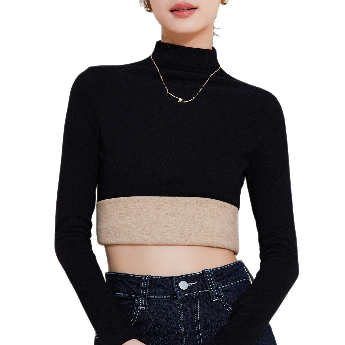 羊毛蚕丝加绒半高领打底衫秋衣女加厚保暖内搭中领1688上衣女冬季高清大图