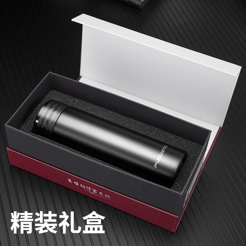 富光(FGA)智能测温保温杯男女士便携创意大容量学生不锈钢泡茶水杯 316L不锈钢绿色480ml[圆筒礼盒装]