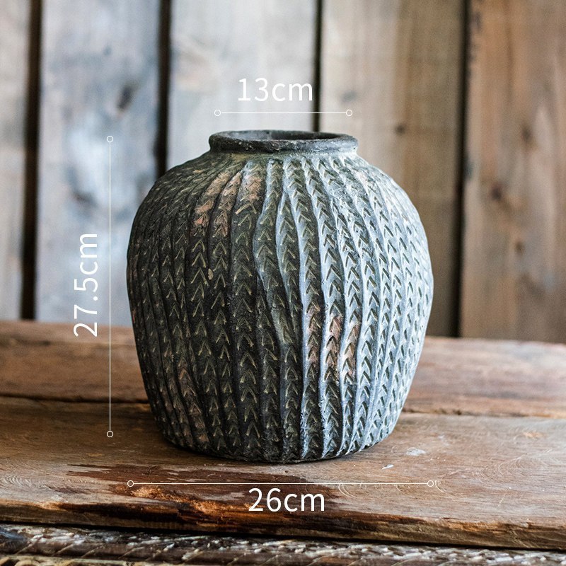 家柏饰(CORATED)非洲艺术古罐素朴古董质感花瓶花盆花器装饰摆件陈列道具 环纹圆罐高清大图