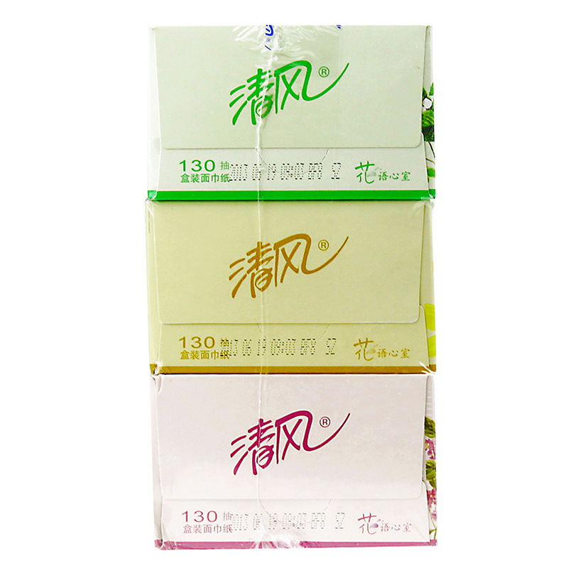 清风 B333B花语心室130抽大规格双层盒装面巾纸 2层130抽 3盒/提 16提/箱